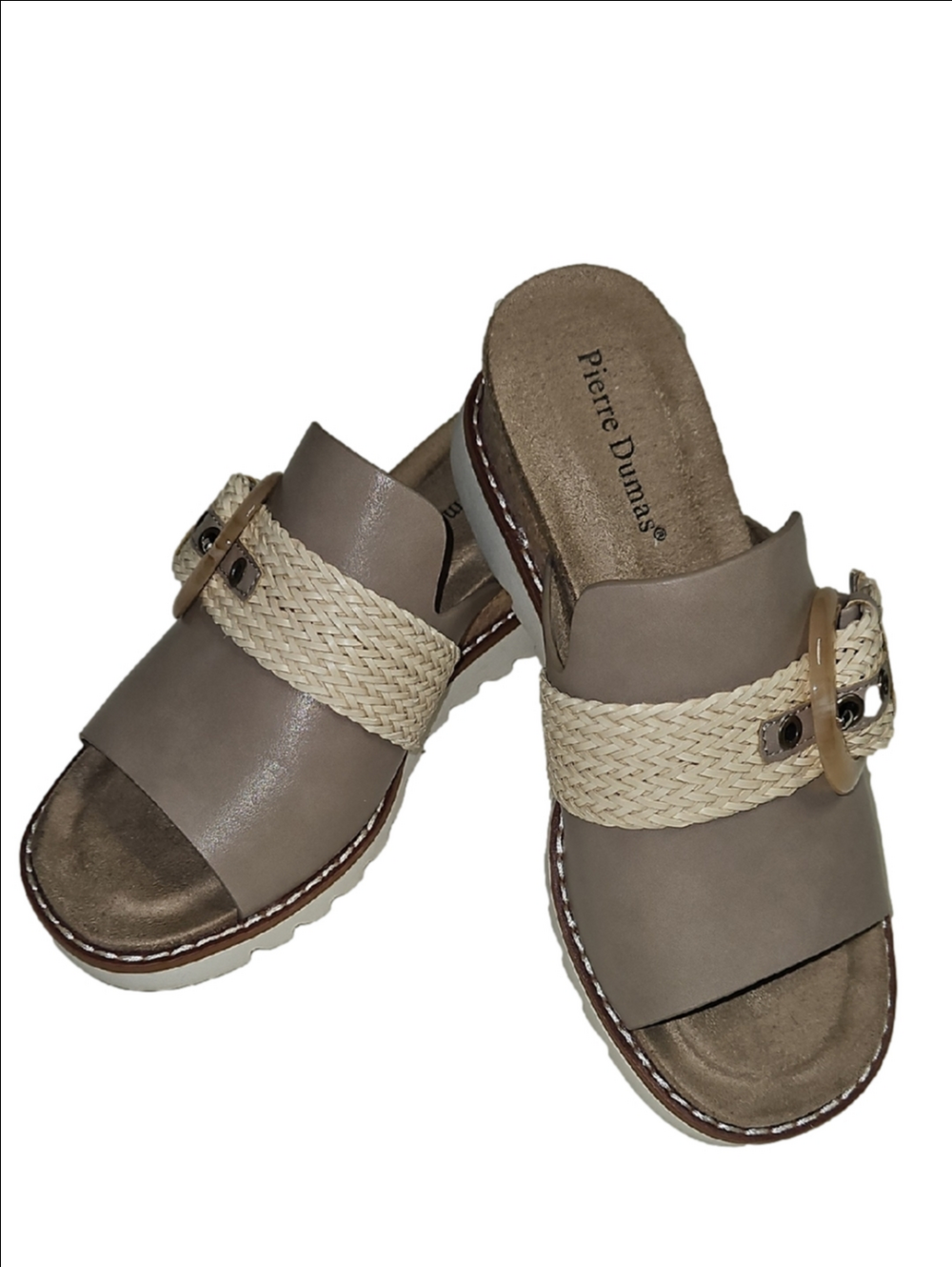 Pierre Dumas Taupe & Cream Mules Size 7 1/2